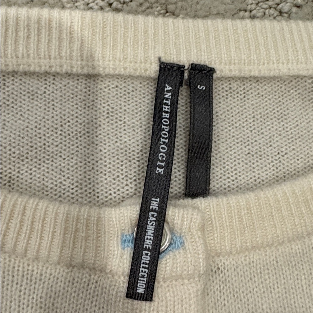 Anthropologie Cream Cashmere Cardigan with bunny nwt - Picture 2 of 5